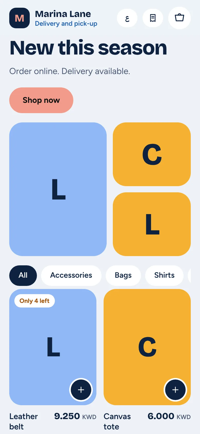 A clothing store's PosWave web shop on a phone